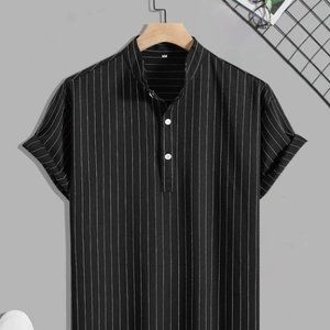 Black Casual Men's Vertical Striped Shirt